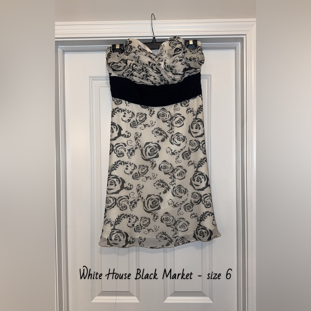White House Black Market Strapless Black and White Dress